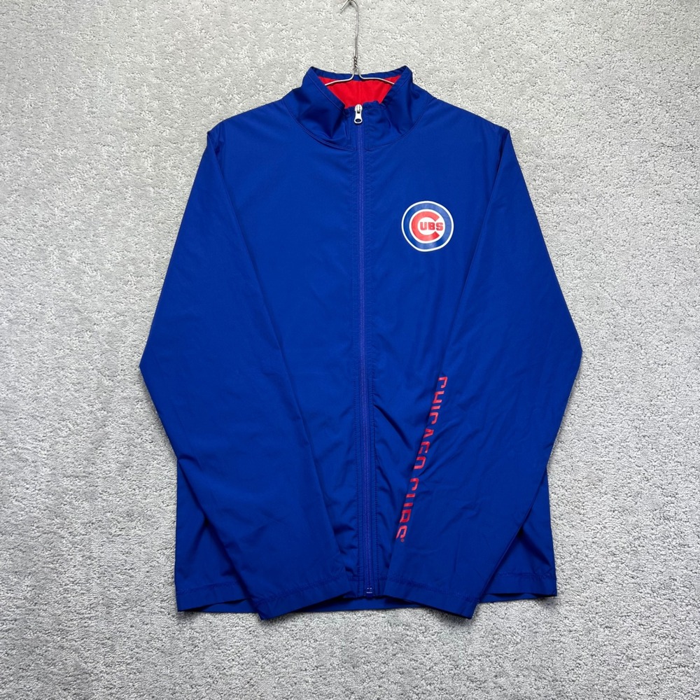 Majestic Chicago Cubs Jacket Mens Small Blue Zip Up Windbreaker MLB Lightweight